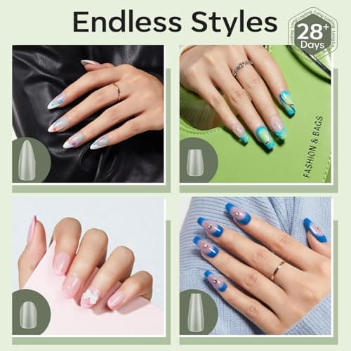 modelones Long Coffin Guiding Line Nail Tips, Soft Gel Tips Fake Nails False Acrylic Extensions Seamless Accurate Positioning Scale Line, Full Matte Professional Nail Salon 216PCS 12Sizes view 5