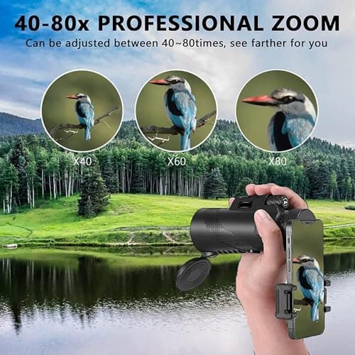 80x100 High‑Powered Monocular Telescope HD Portable Monocular for Adults with Phone Adapter Ideal for Bird Watching Wildlife Travel Camping Hiking‑Black view 5