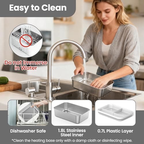 Herrfilk Cordless Electric Lunch Box for Adults, 1.8L/61oz Rechargeable Portable Food Warmer, 4in1 Ultra Quick Heated Lunch Box Food Heater for Travel/Car/Out Work, New Year White Elephant Gifts view 6