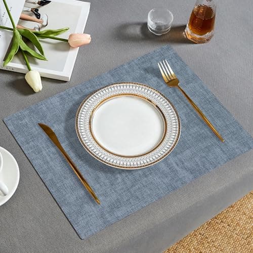 Boobezeen Faux Leather Placemats Set of 6, Heat Resistant Wipeable Washable Vinyl Place Mats, Waterproof Anti-Slip Dining Table Mats, Suitable for Indoor & Outdoor Use (Blue) view 2