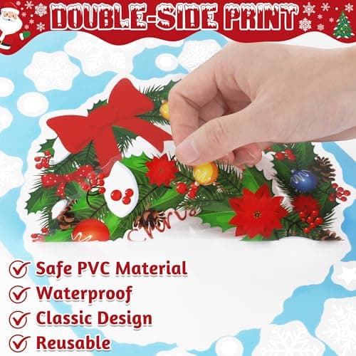 186PCS Christmas Decor, Christmas Window Clings, 9 Sheets Snowflake Window Stickers Decals with Santa Claus Snowman Reindeer, PVC Xmas Decorations Clings for Holiday Party Decorations Accessories view 6