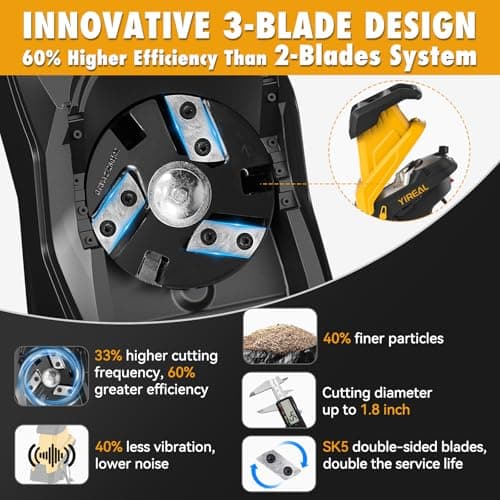 Yireal Upgraded 3-Blade Electric Wood Chipper 15-Amp,Chipper Shredder Detachable with Collection Bag 45L, 1.8 Inch Cutting Diameter Mulcher for Yard Branches Mulching Composting and Garden Cleanup view 2