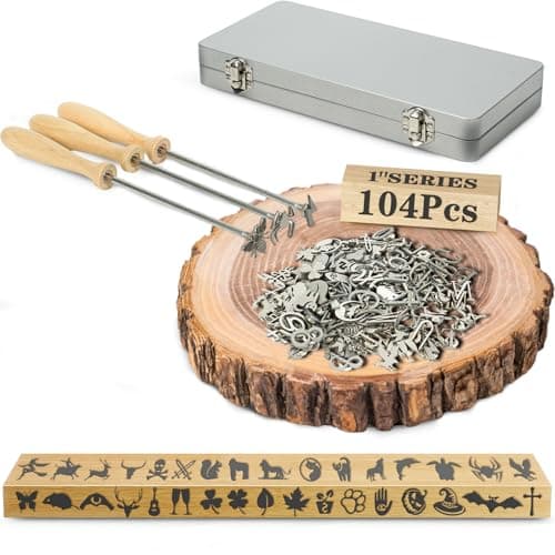 104Pcs Mini Branding Iron Kit, 1 Inch Stainless Steel Branding Irons for Wood, Leather, Steak - with Toolbox & Alphabet, Numbers (104PCS 1" Assorted Characters Set) — image 1