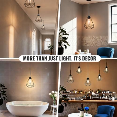 Maliralt Pendant Light Hanging Lights Fixture - Black Industrial Hanging Lamps with Metal Diamond Shade for Kitchen Island, Dining Room Over Table, Breakfast Corner, Farmhouse Home Decor - 2 Pack view 7