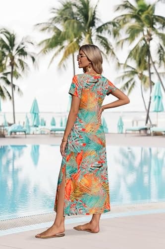 OFEEFAN Summer Dresses for Women 2026 Maxi Dress Short Sleeve Sundresses with Pockets Beach Vacation Spring Outfits view 5