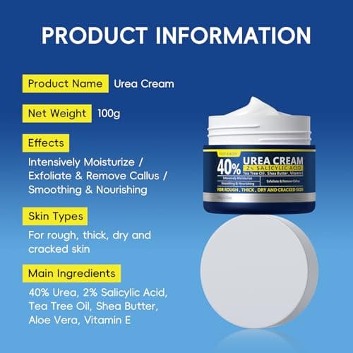 2 Pack Urea Cream 40% + 2% Salicylic Acid, 3.53 oz - Maximum Strength Foot & Hands Moisturizer for Rough, Dry Cracked Skin, Callus Remover with Deep Hydration, Intensive Repair for Feet, Heels view 7