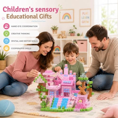 Magnetic Blocks 100PCS Pink Castle Building Set for Kids Ages 3+ view 6