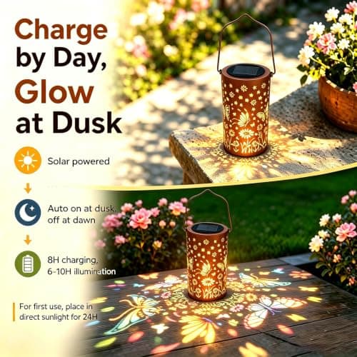 Ziraisys Butterfly Colorful Solar Lantern Outdoor Waterproof, Garden Gift | Metal Decor for Yard,Patio,Backyard,Porch, Hang/Stand Use, Garden Gift for Women Mom Grandma, Auto Dusk/Dawn,6-10h Lighting view 3
