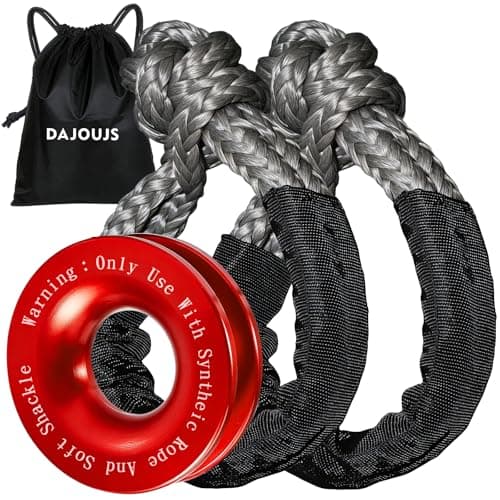 DAJOUJS Synthetic Soft Shackle Rope 1/2 Inch x 22 Inch Gray Recovery Tow Shackles with Red Recovery Ring 56,000lbs Breaking Strength Offroad Soft Shackle Recovery Kit for Truck, Jeep, SUV, UTV, ATV — image 1