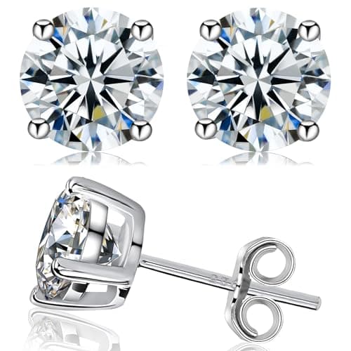 Handi Queen Moissanite Stud Earrings for Men Women, 925 Sterling Silver 18K White Gold Plated, 1CT 6.5mm Round Cut, VVS1 D Color （0.6-2ct） — image 1
