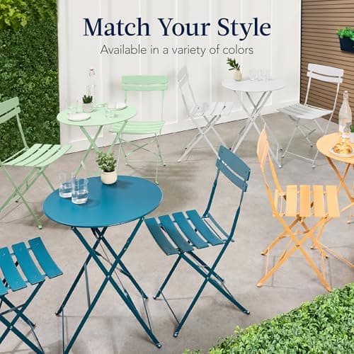 Best Choice Products 3-Piece Bistro Set, Space Saving Folding Design, Solid Steel, Outdoor Patio Furniture Set w/ 2 Chairs, Bistro Table - Aqua Blue view 5