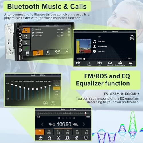 Pyniro Double Din Car Radio with Wireless CarPlay & Android Auto 7 Inch | Radio with Bluetooth 5.0, 720P BackupCamera with 6M Cable, Support USB Type-C Charging/USB/Microphone/FM/EQ/SWC view 3