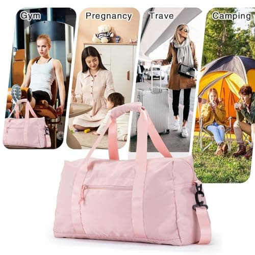 Travel Duffle Bag,Sport Gym Bag for Men And Women with Wet Pocket,Weekender Bag Carry On Tote Bags for Airplane PINK view 6