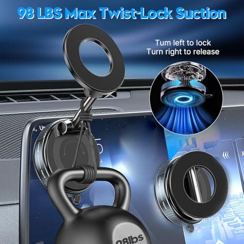 ELESULTRA Magnetic Phone Holder for Car - Suction Cup Phone Mount for Magsafe, Universal 360° Dashboard Phone Holder Vacuum Cell Phone Holders for Your Car/Gym/Mirror Car Mount for iPhone & Android view 2