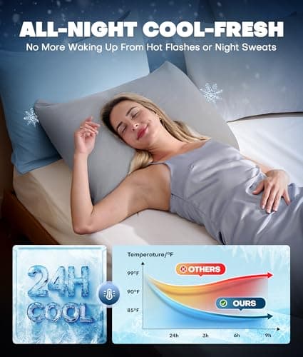 Ultra-Chill Cooling Pillowcase Set of 2 for Hot Sleepers, Softer Than Silk Pillow Cases for Protecting Hair & Skin, Breathable Bed Pillow Covers w/Zipper, Gifts for Women Men(Light Gray, King) view 3