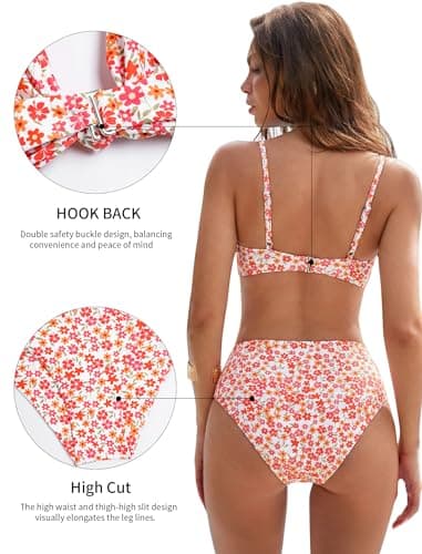 ZAFUL Bikini Set for Women V Neck Knot Front Push Up Bathing Suit High Cut Two Piece Swimsuit Brazilian Cheeky Swimwear view 5