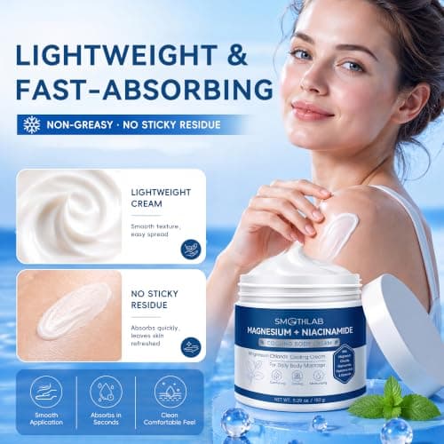 Magnesium Cream Freeze with Niacinamide, 5.29 Oz Cooling Body Cream | Magnesium Cream for Pain, Neck, Shoulders, Back, Legs & Feet, Magnesium Chloride Moisturizer with Hyaluronic Acid, Non-Greasy view 5