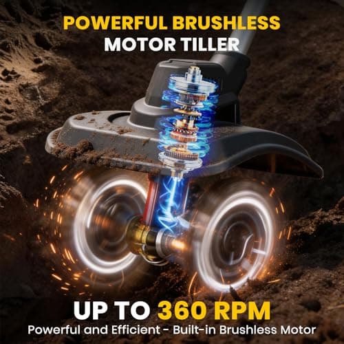 Cordless Tiller Cultivator Compatible with Dewalt 20V Battery(Tool Only), 9-Inch Tilling Width, 6.6-Inch Depth 360RPM Electric Brushless Tiller Garden Rototiller for Lawn/Gardening/Soil Cultivation view 5