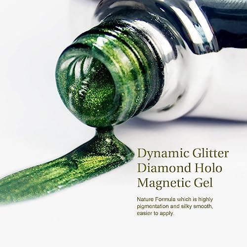 SAGEBIO 15ml Cat Eye Gel Nail Polish with Magnet Stick – Glitter Holographic Magnetic Gel, DIY Manicure Kit for Home Use, Long-Lasting Nail Art, A-Jelly Green view 3