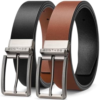 BESTKEE Men's Belt, Leather Reversible Belts For Men, For Gift Mens Casual Dress Jeans, One Reverse For 2 Sides（1 PACK）