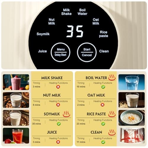 Mooye Automatic Nut Milk Maker Machine, 8 in 1 Soy Milk Maker, 35 oz Almond Machine Maker, 12-Hour Delay, Keep Warm, Non Dairy Beverages, Juice/Rice Paste/Clean/Milk Shake, 800W Heating, Self Cleaning view 3
