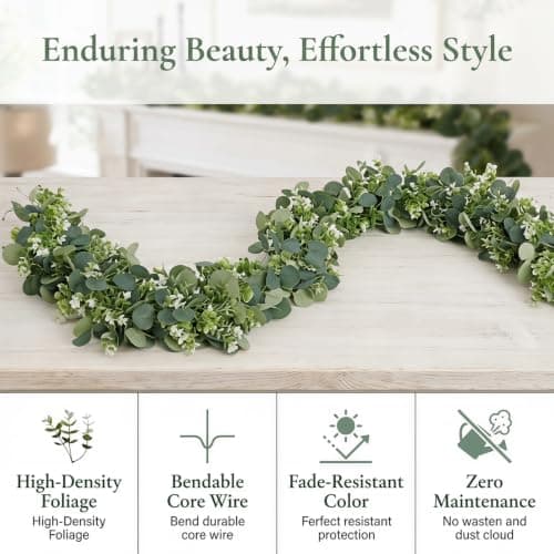 ArtexDomus 2Pcs Eucalyptus Garland 6FT, Artificial Eucalyptus Garland | Faux Eucalyptus Leaves & Green Vines for Wedding Decor, Table Runner, Mantle, Arch, Wall & Home Decorations view 6