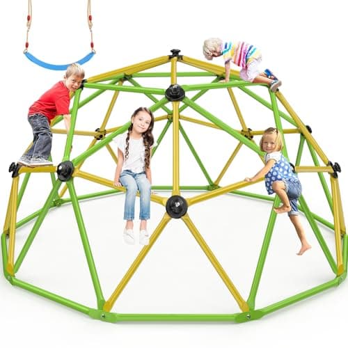 Easyego Climbing Dome, 10FT Jungle Gym with Swing for Kids 3 to 10 Outdoor Play Equipment, Supports 800lbs Toddler Play Set, Anti-Rust & Easy Assembly, Gift for Boys Girls (Yellow & Green)