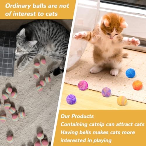 Retro Shaw Catnip Balls with Bell Inside - 6 Pcs Interactive Catnip & Silvervine Cat Toys, Durable Wool Balls for Indoor Cats, Kitten Teething Toys, Natural Catnip Toys for Bored Cats view 3