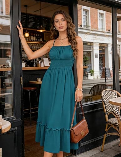 GRACE KARIN Women's Summer Maxi Dress 2026,Smocked Ruched Bust Sundress with Adjustable Straps & Pockets-Beach Vacation Dress view 2