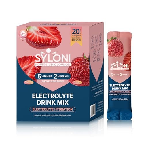 Syloni Electrolytes Powder Packets, Strawberry(0.36 oz*20 Sticks), Sugar Free Hydration Packets Electrolyte Drink Mix with 7 Vitamins and Electrolytes, Keto Friendly, Vegan, Gluten Free — image 1