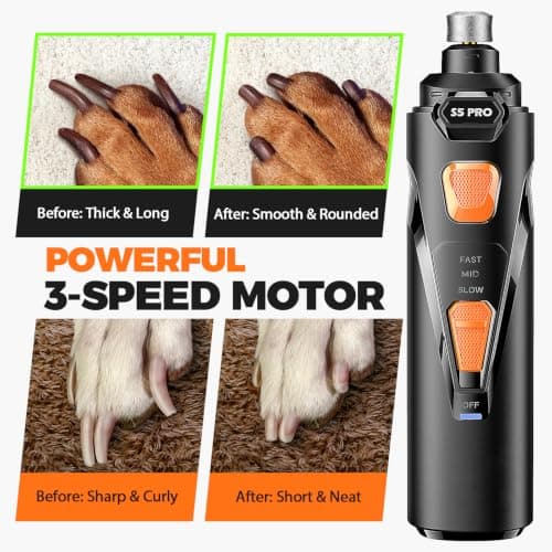 Super Quiet Dog Nail Grinder Kit Safe & Silent for Sensitive Dogs Cats | 4 LED Lights, 3-Speed Cat Nail Trimmer & Clippers, 3 Grinding Bits, Stress-Free Grooming Set for All Size Pets view 4