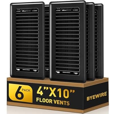 Floor Register 4x10, Floor Vent Covers for Home Floor, Sidewall, Heavy Duty Steel Walkable Floor Grates, Adjustable Air Vent Covers Rust Proof Finish, 4" x 10'' Floor Vent, 6 Pack, Black