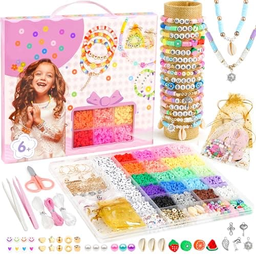 Sistenia Girls Gifts Bracelet Making Kit, 20 Colors Polymer Clay Beads with Charms Letter Beads Arts and Crafts Kit Jewelry Making Set Cute Stuff Birthday Gift Idea for Kids Ages 6-15