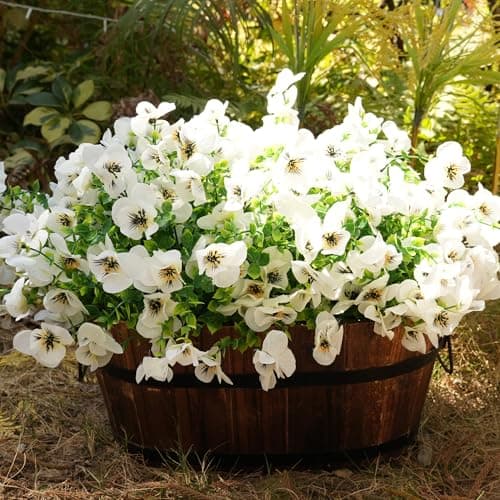 Vemander Artificial Flowers for Outdoor, UV Resistant Fake Silk Pansies Flowers, Realistic Faux Plants for Outside Indoor Porch Patio Window Box Planter Home Decor (16, White) view 5