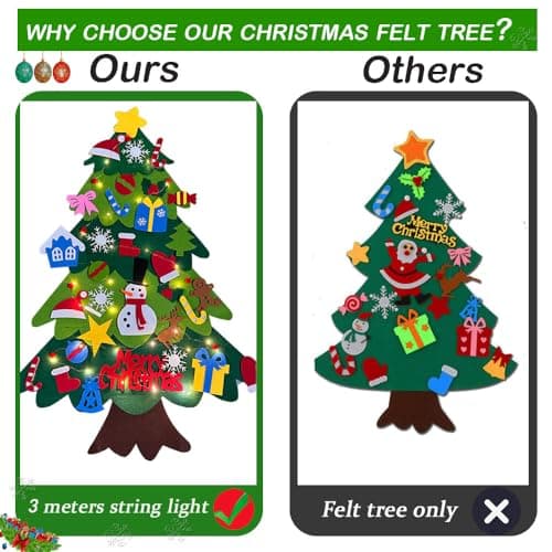 Felt Christmas Tree for Kids, Festwarm 3.2ft DIY Xmas Tree for Toddlers Wall Hanging, Felt Tree with 32 pcs Ornaments Christmas Decoration for Children view 3