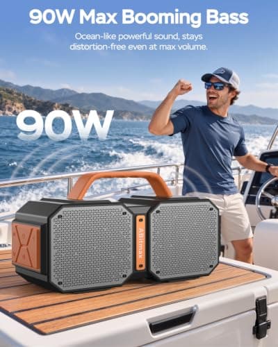ABitmax Outdoor Bluetooth Speaker, 90W Peak, 35H, IPX7 Waterproof | Bluetooth 6.0 Deep Bass Portable Wireless Speaker, USB-C Fast Charging, for Beach, Pool, Camping, Hiking, Backyard Party view 2