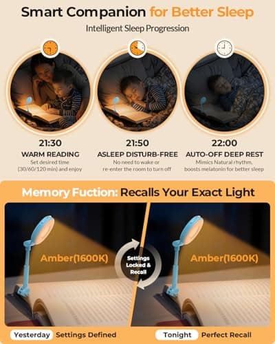 EastPin Rechargeable Book Reading Light: 18 LED Clip on Book Light for Kids in Bed & Night | Eye Caring 3 Colors & Stepless Dimming | Timer Memory Booklamp - Gifts for Book Lovers Teen Girls Boys view 5