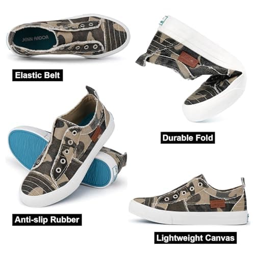 JENN ARDOR Womens Slip On Fashion Sneakers No Laces Comfortable Casual Low Canvas Sneakers Flats Walking Shoes view 5