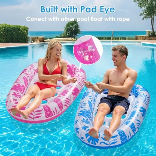 VIWUHUG 2 Pack Giant Inflatable Pool Float Pool Floats Adult Mat with Headrest & Cup Holder Lake Float Raft Water Lounger Multi-Use Swimming Pool Floats for Party Summertime Beach Outdoor view 4