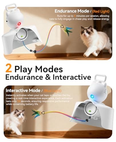 ROJECO Interactive Cat Toys for Indoor Cats, Automatic Door Hanging Cat Toy with Retractable Feather & Mouse, 2 Sleep Modes USB-C Rechargeable, Engaging Cat Toys for Bored Kittens & Adult Cats view 4