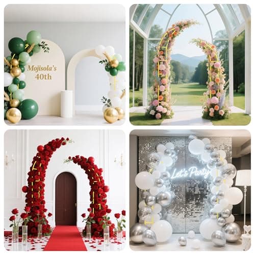 2pcs Curved Wedding Arch Backdrop Stand for Wedding Decor,Metal Balloon Arch for Wedding Ceremony,Bridal Shower,Baby Shower,Engagement Party,Celebration,Garden Climbing Plants Vines 7.8&5.9 FT view 7