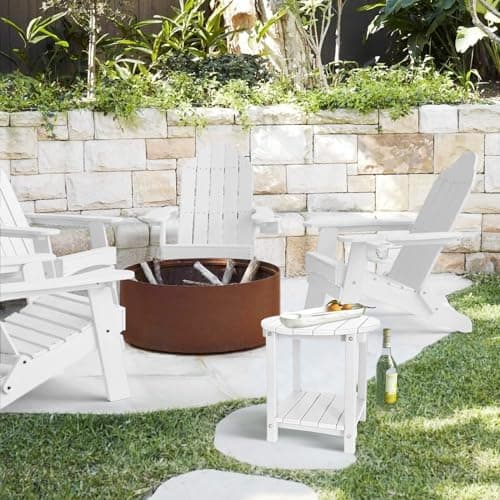GARDENSTAR Adirondack Round Outdoor Side Table 2-Tier Storage Patio Side Table, HDPE End Tables for Backyard Pool Porch Garden Lawn (White) view 2