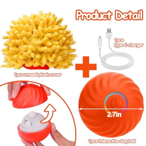 Interactive Dog Toys - Self Rolling Dog Ball with Anti-Chewer Cover for Small/Medium/Large Puppy, Active Rolling Ball for Dogs Enrichment, Motion Activated Toys That Move Its Own Orange view 7