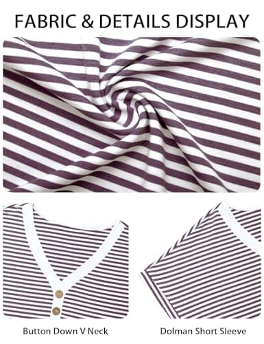 JUSTFASHIONNOW Womens Striped Henley T Shirts Short Sleeve V Neck Summer Tops 2026 Button Front Dressy Casual Blouses view 6