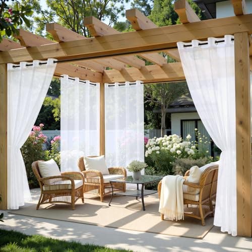 MIULEE White Outdoor Curtain for Patio Waterproof, 4 Panels Grommet Outside Sheer Curtains for Gazebo/Pergola/Cabana/Porch/Balcony, 54 x 102 Inch Long view 1