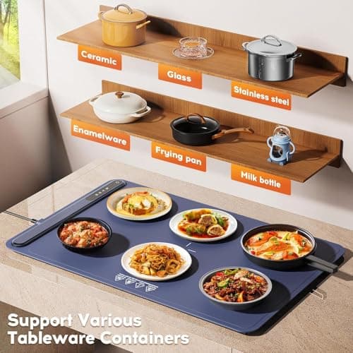 Warming Mat for Food, Voriah Electric Warming Tray with 3 Temp Settings & Auto Shut-Off, Food Warmer with Thick Silicone Surface to Keep Food Warm at Buffet, Parties, and Family Use（Dark Blue） view 2
