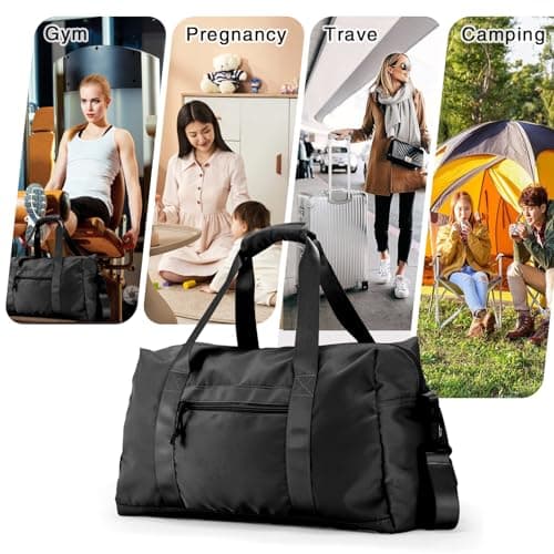 Travel Duffle Bag,Sport Gym Bag for Men And Women with Wet Pocket,Weekender Bag Carry On Tote Bags for Airplane (Black, M) view 6