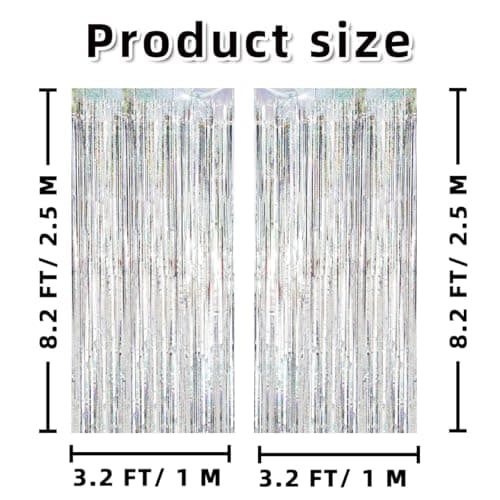 2 Pack 3.2ft x 8.2ft Silver Metallic Tinsel Foil Fringe Curtains Door Streamer Photo Booth Backdrop for Birthday Wedding Engagement Baby Shower Bachelorette Christmas Party Supplies Decorations view 2