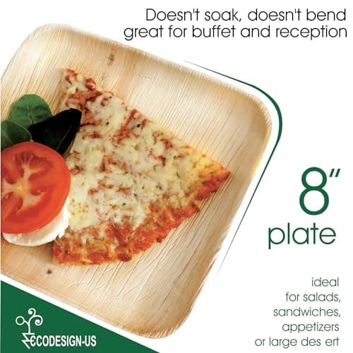 ECODESIGN-US Palm Leaf Plates 50 Count - 8" Square Disposable Heavy Duty Dinnerware - Appetizer and Dessert Plates for Weddings, Catering, Parties view 4