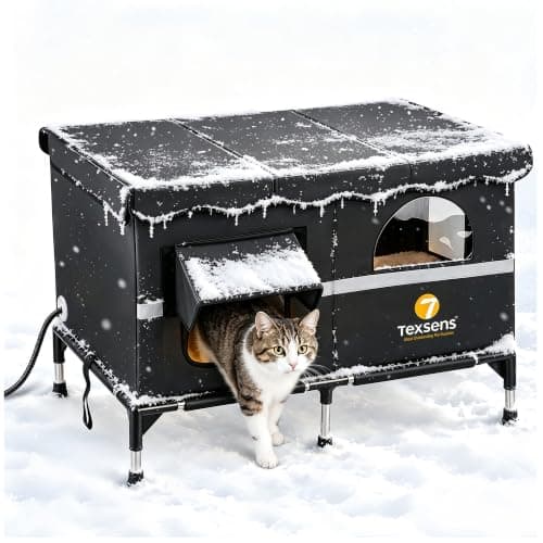 Texsens Heated Cat House for Outside, Stainless Steel Frame & Front Window — image 1